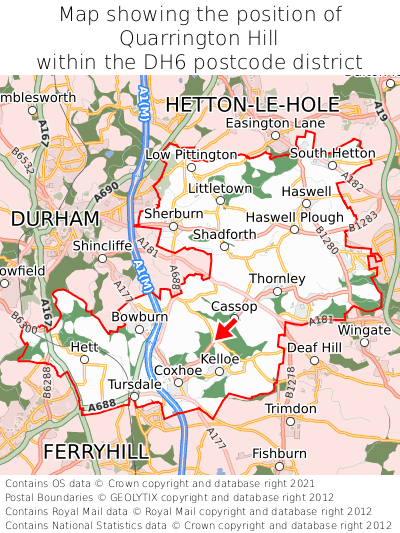 Map showing location of Quarrington Hill within DH6