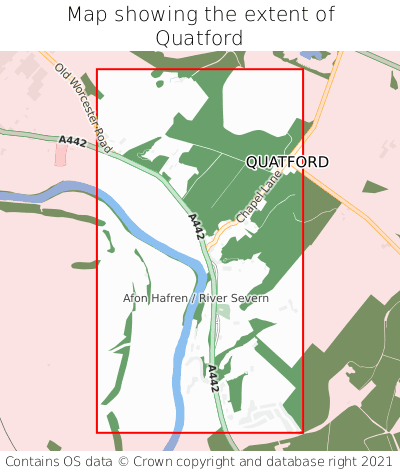 Map showing extent of Quatford as bounding box