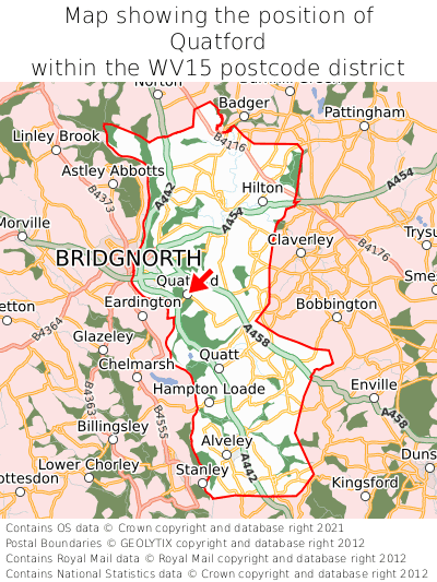 Map showing location of Quatford within WV15