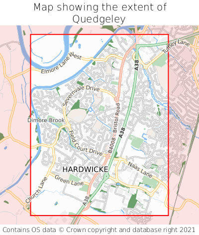 Map showing extent of Quedgeley as bounding box