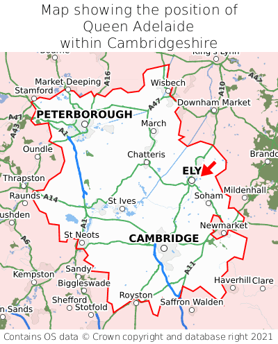 Map showing location of Queen Adelaide within Cambridgeshire
