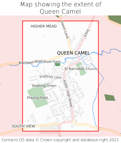 Map showing extent of Queen Camel as bounding box