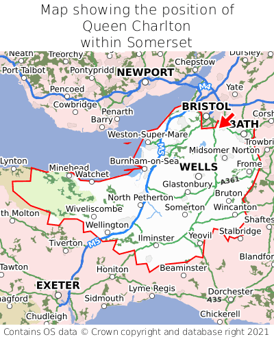 Map showing location of Queen Charlton within Somerset