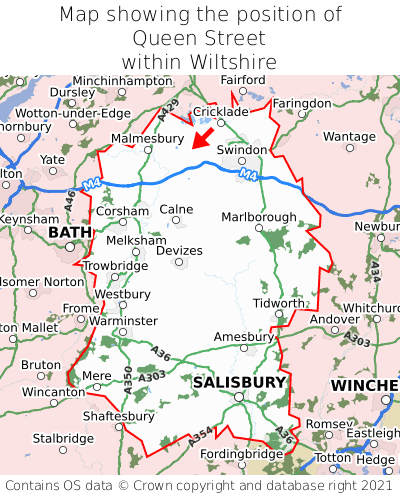 Map showing location of Queen Street within Wiltshire