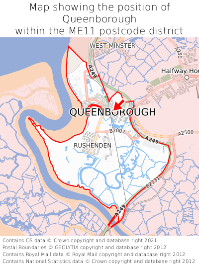Map showing location of Queenborough within ME11