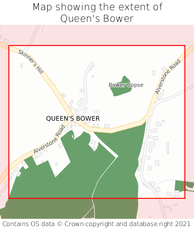 Map showing extent of Queen's Bower as bounding box