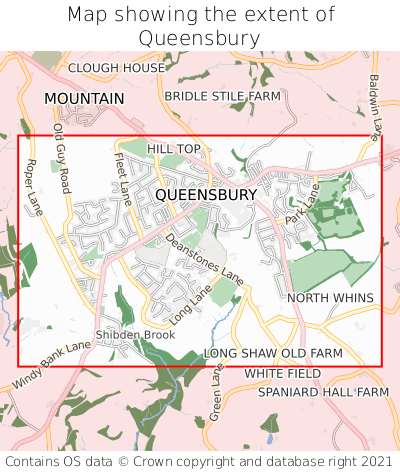 Map showing extent of Queensbury as bounding box