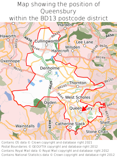 Map showing location of Queensbury within BD13