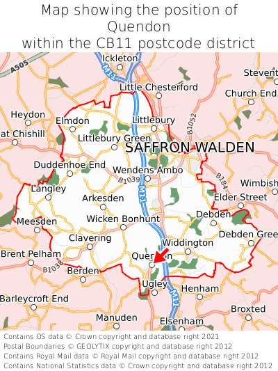 Map showing location of Quendon within CB11