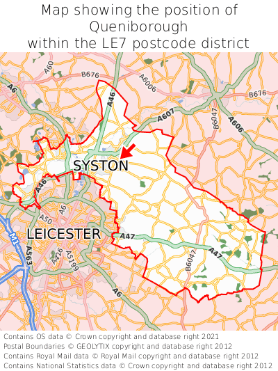 Map showing location of Queniborough within LE7