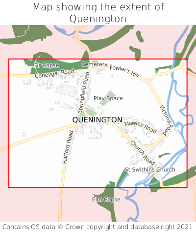 Map showing extent of Quenington as bounding box