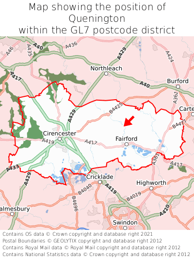 Map showing location of Quenington within GL7