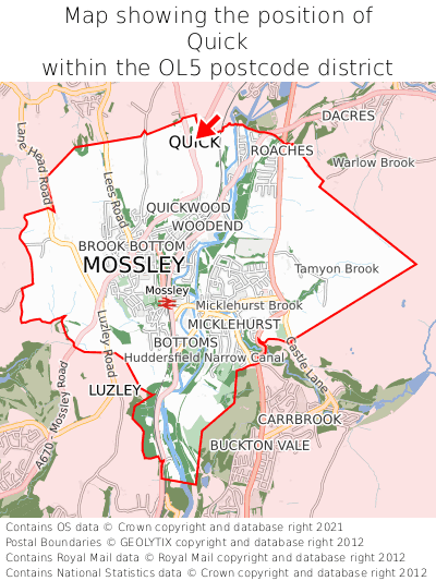 Map showing location of Quick within OL5