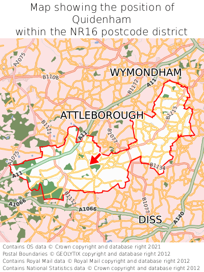 Map showing location of Quidenham within NR16