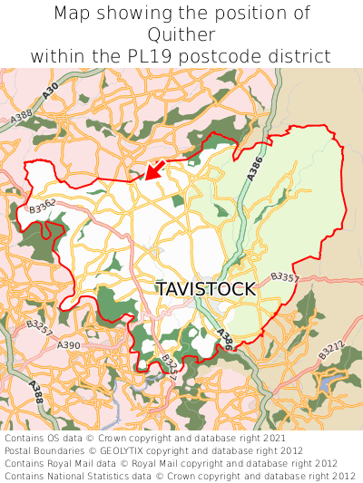 Map showing location of Quither within PL19