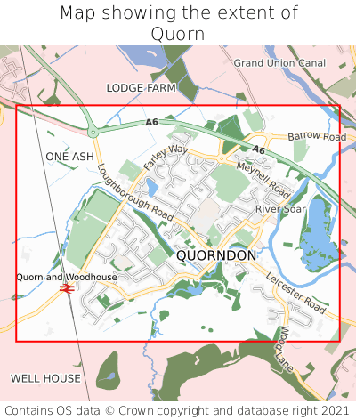 Map showing extent of Quorn as bounding box