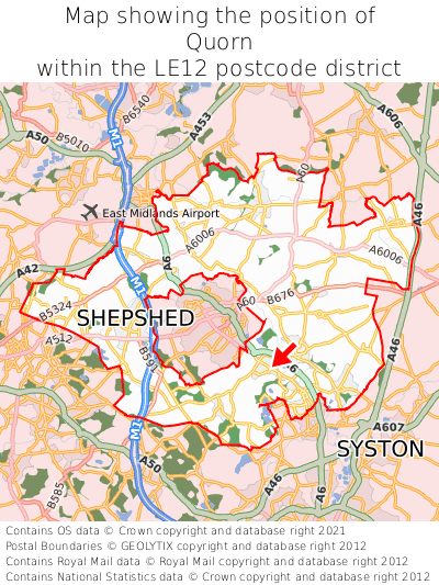 Map showing location of Quorn within LE12