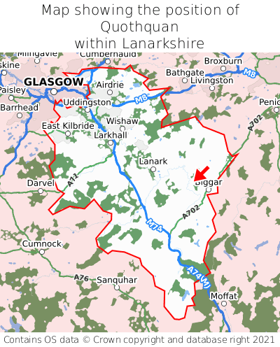 Map showing location of Quothquan within Lanarkshire