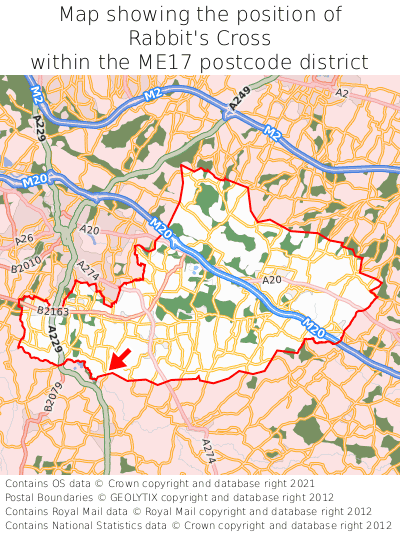 Map showing location of Rabbit's Cross within ME17