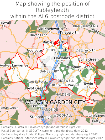Map showing location of Rableyheath within AL6