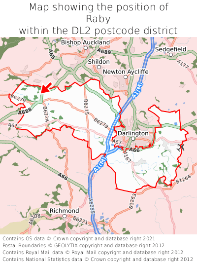 Map showing location of Raby within DL2