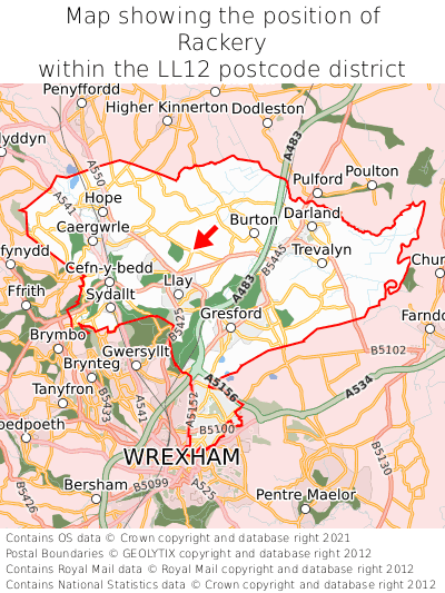 Map showing location of Rackery within LL12