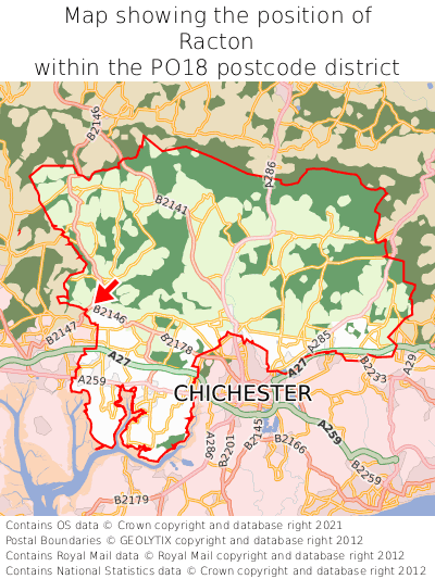 Map showing location of Racton within PO18