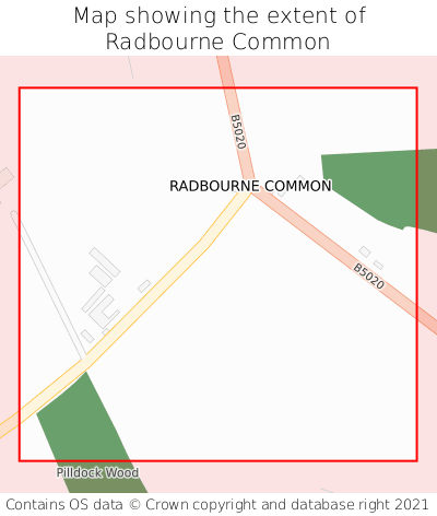 Map showing extent of Radbourne Common as bounding box