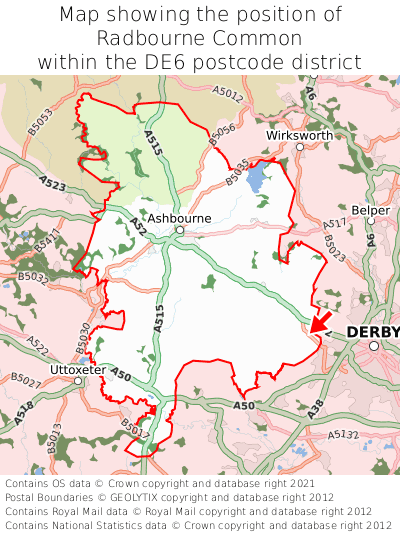 Map showing location of Radbourne Common within DE6