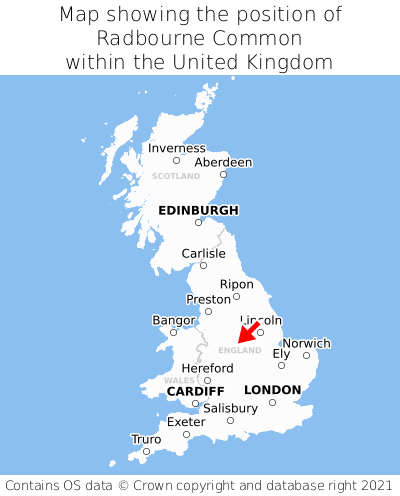 Map showing location of Radbourne Common within the UK