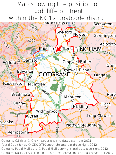 Map showing location of Radcliffe on Trent within NG12