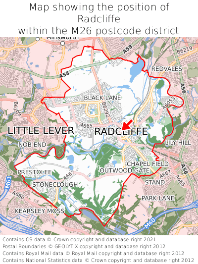 Map showing location of Radcliffe within M26