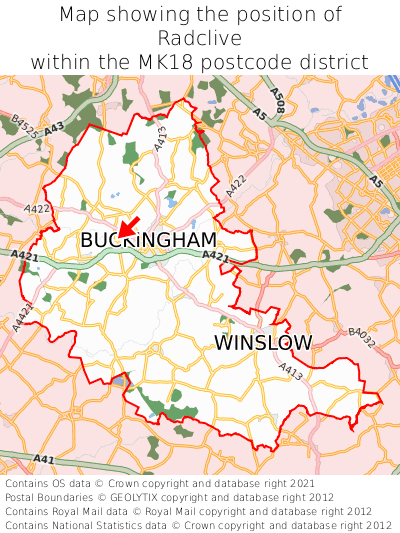 Map showing location of Radclive within MK18