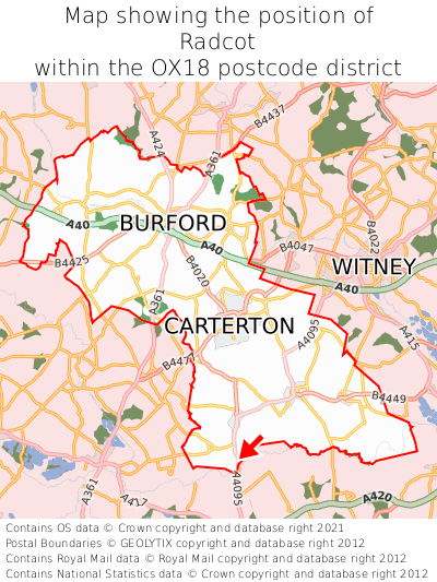 Map showing location of Radcot within OX18