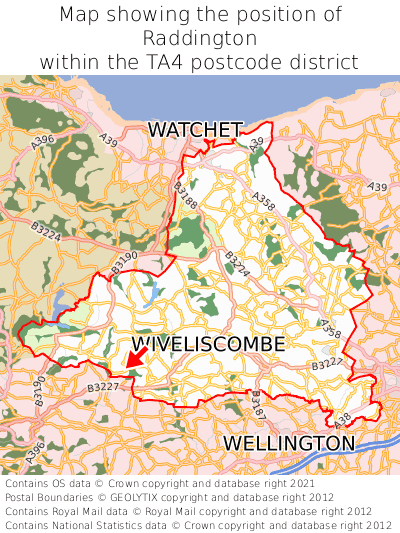 Map showing location of Raddington within TA4