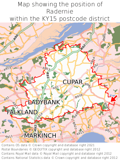 Map showing location of Radernie within KY15