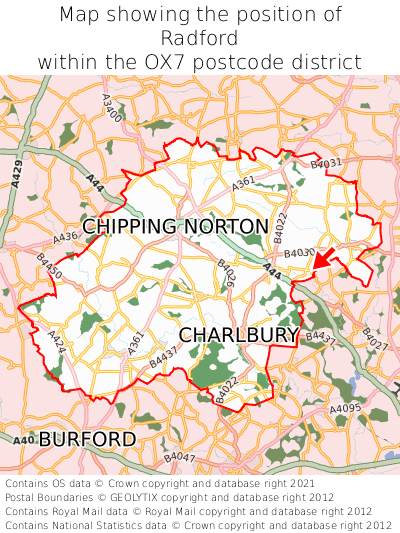 Map showing location of Radford within OX7