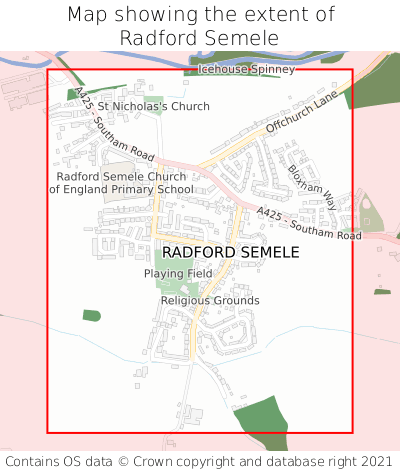 Map showing extent of Radford Semele as bounding box