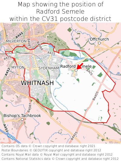 Map showing location of Radford Semele within CV31