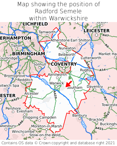 Map showing location of Radford Semele within Warwickshire