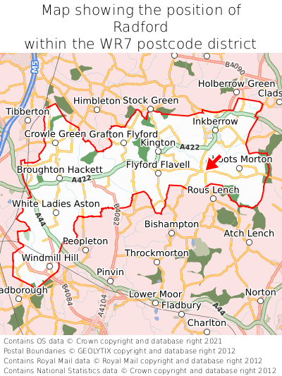 Map showing location of Radford within WR7