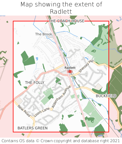 Map showing extent of Radlett as bounding box