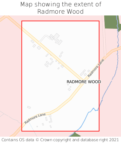 Map showing extent of Radmore Wood as bounding box