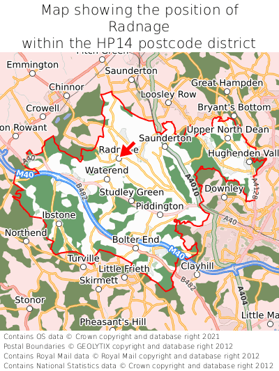 Map showing location of Radnage within HP14