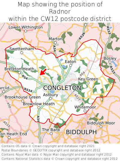 Map showing location of Radnor within CW12