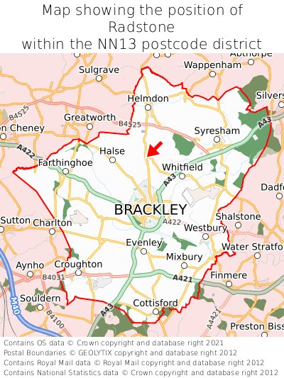 Map showing location of Radstone within NN13