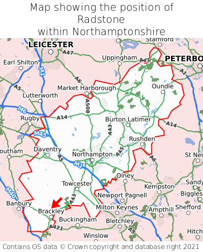 Map showing location of Radstone within Northamptonshire
