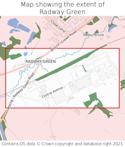 Map showing extent of Radway Green as bounding box