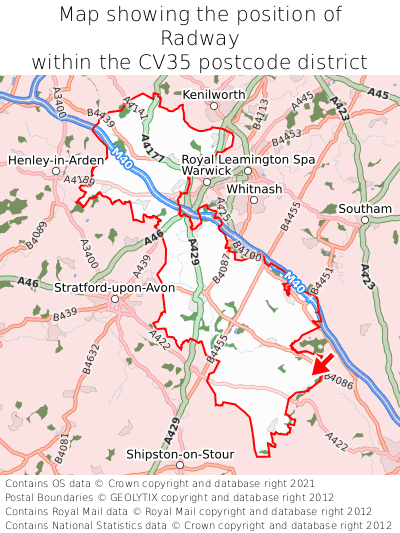 Map showing location of Radway within CV35