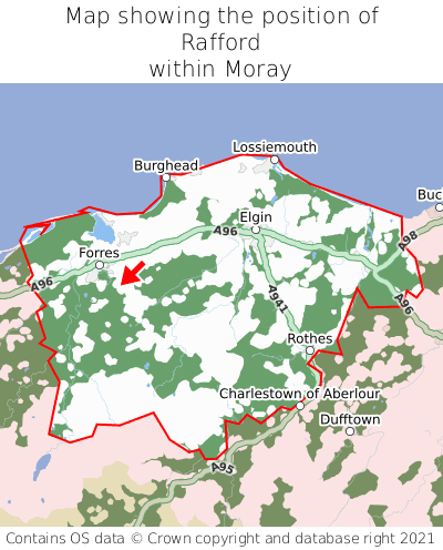Map showing location of Rafford within Moray
